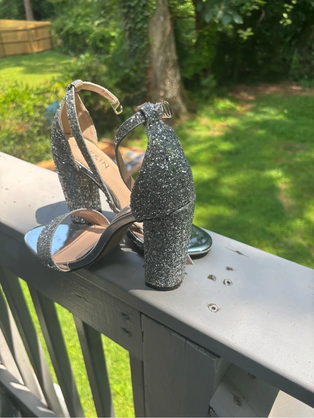 SHEIN Silver Glitter Block Heel Sandals